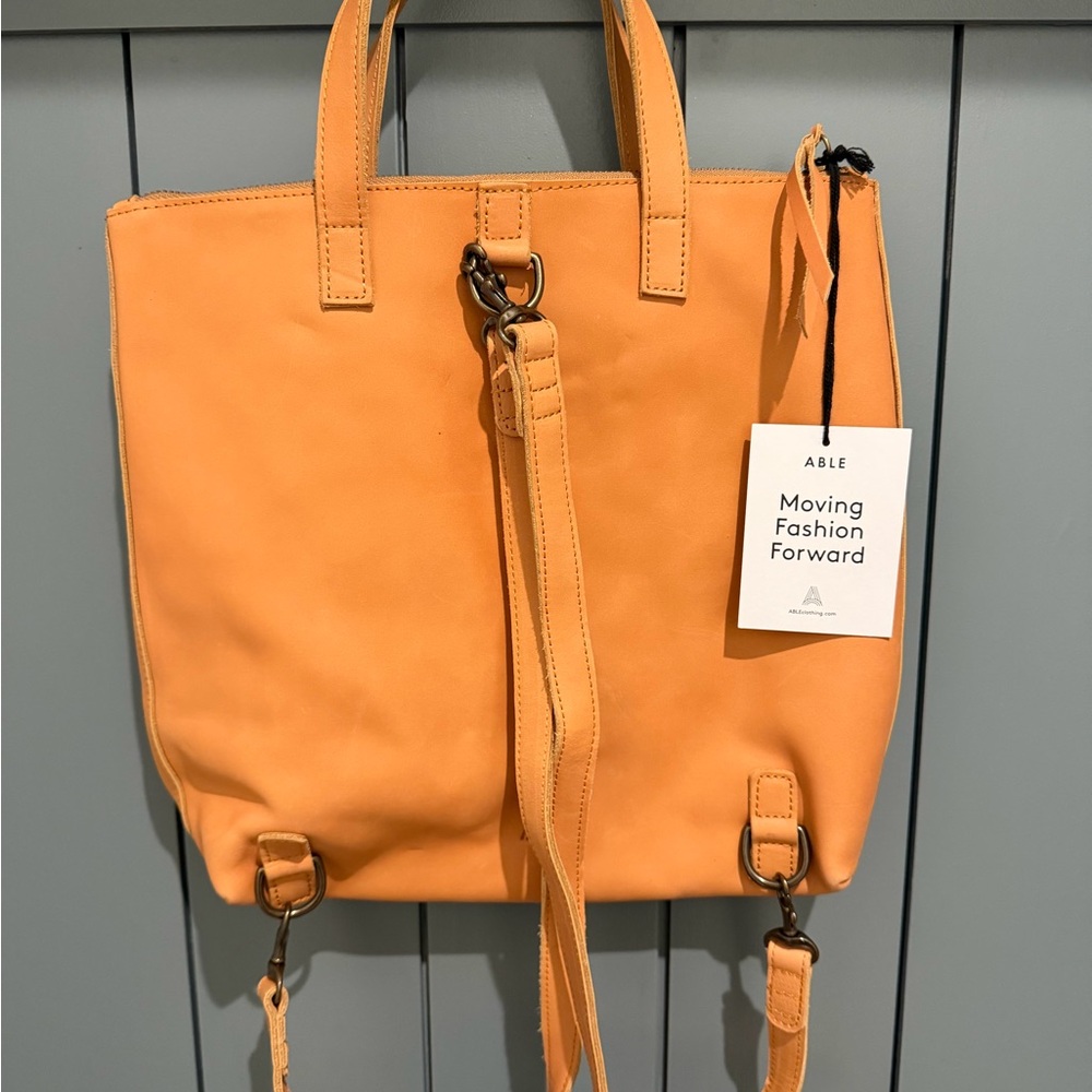 Able Abera Convertible Leather Backpack Cognac